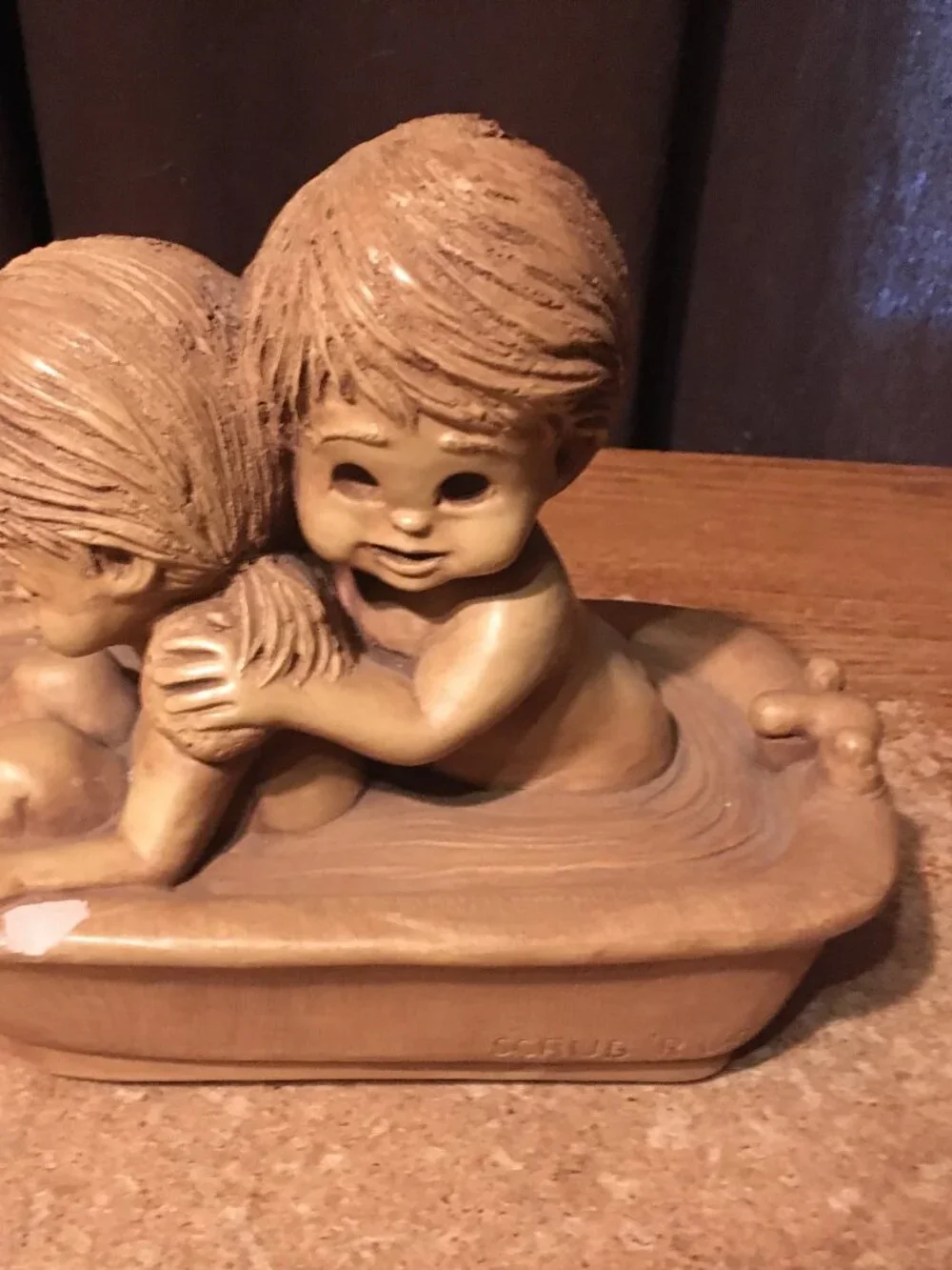 FANNYKINS FIGURINE BILL MACK SOLAR STATUARY SCRUB 'R UP BOY AND GIRL IN BATHTUB